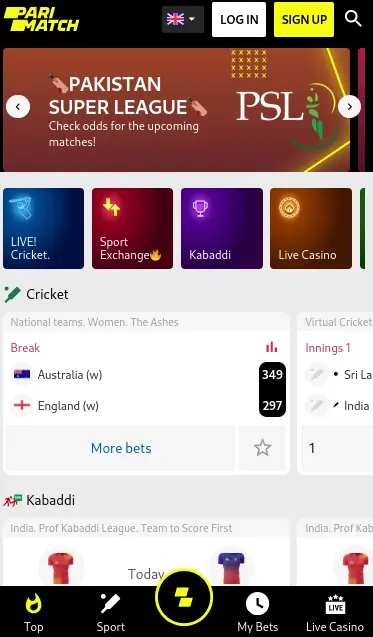 Parimatch app for iOS devices
