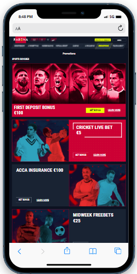 Rabona mobile version of the web site