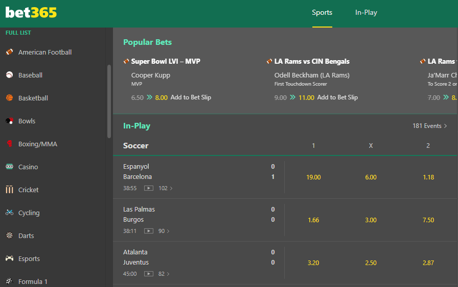 Sportsbook of bet365