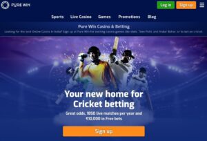 Pure Win casino and bookmaker in India, desktop website overview