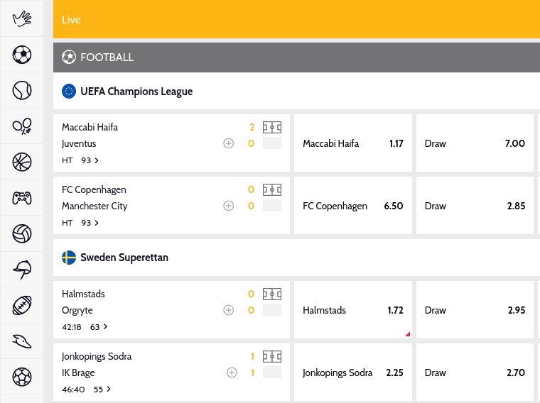 BetIndia bookmaker Live betting events on many sport events