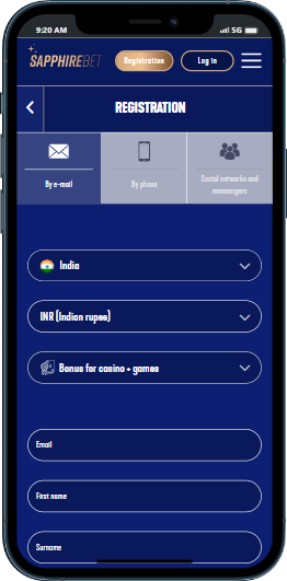 Sapphirebet registration by using email address