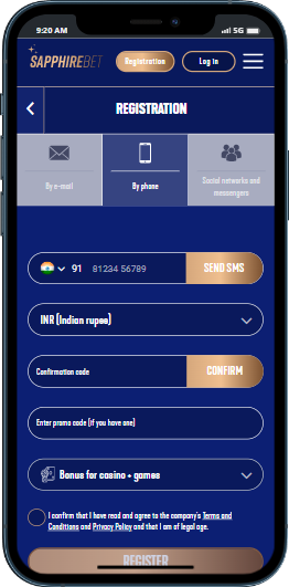 Sapphirebet registration by using personal mobile number