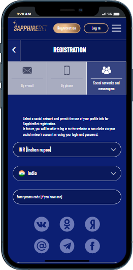 Sapphirebet registration by using Social networks