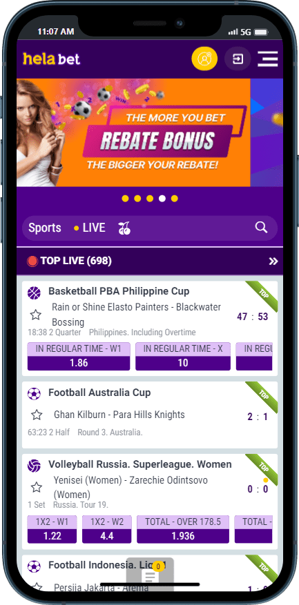 Helabet mobile app screenshot 1 main view of the app at the main page