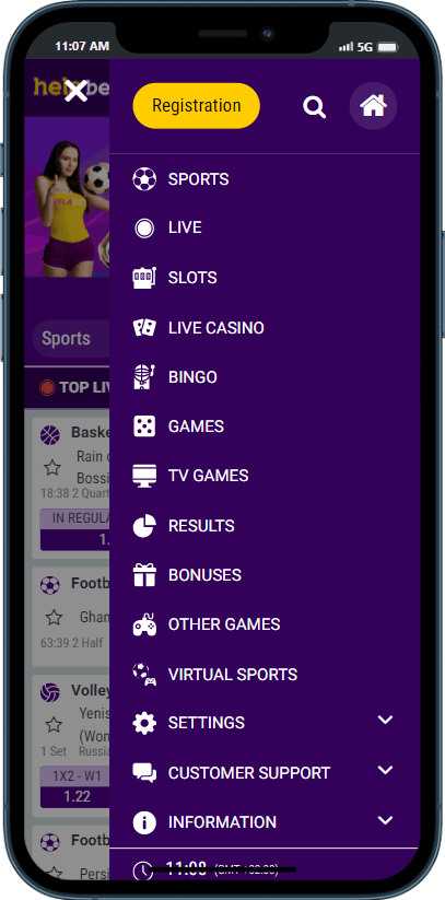 Helabet mobile app screenshot 2 with features of the application