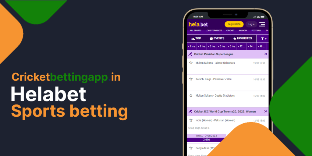 Helabet app sports betting on variety of sport events and leagues, live cricket betting.