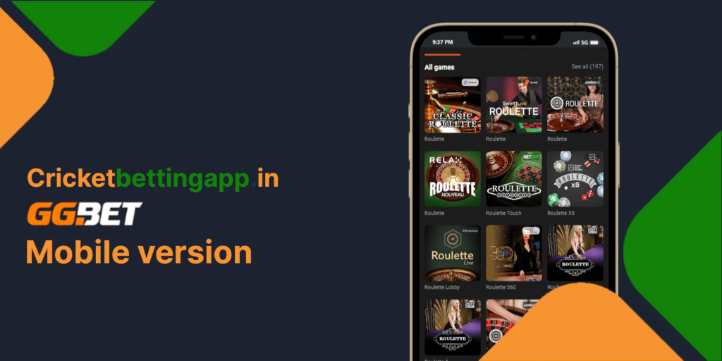 GGbet mobile version of the sports betting and online casino website